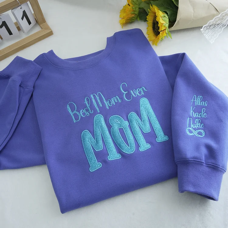 Mom's Glitter Embroidered T-Shirt And Sweatshirt, A Gift For Mom With A Warm Word!