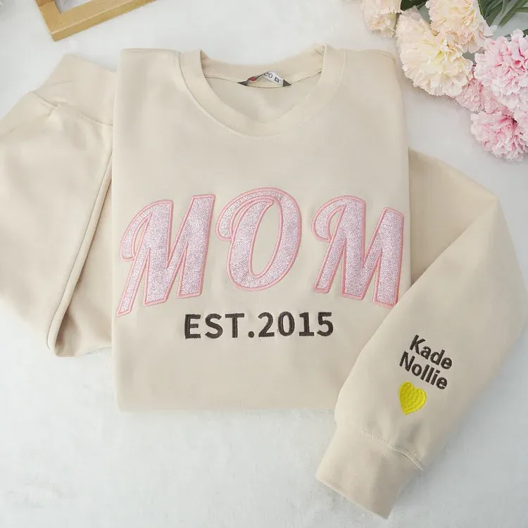Pamaviva Custom Embroidered Applique Glitter Mom Sweatshirt - Gift For Mama