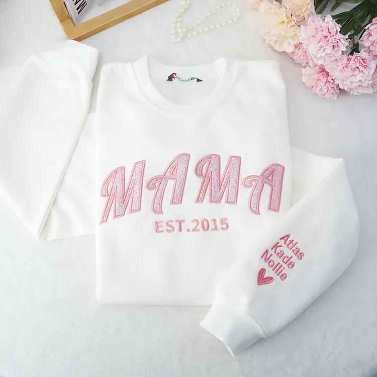 Pamaviva Custom Embroidered Applique Glitter Mom Sweatshirt - Gift For Mama
