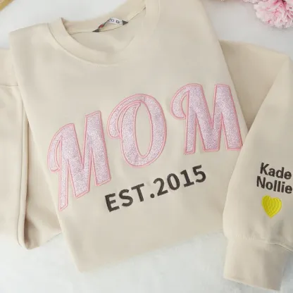 Pamaviva Custom Embroidered Applique Glitter Mom Sweatshirt - Gift For Mama