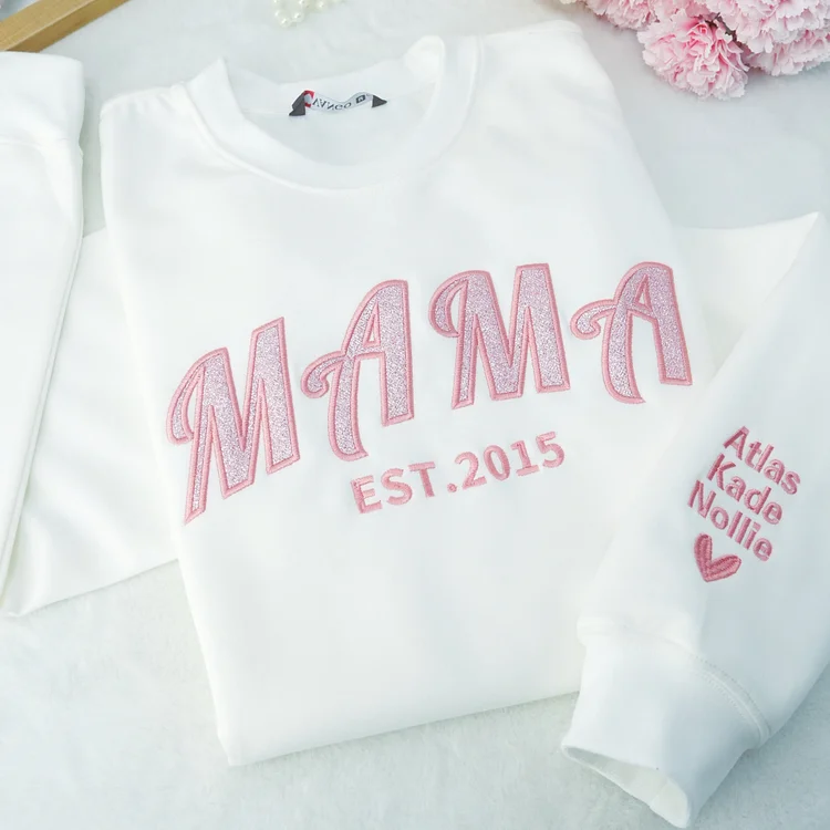 Pamaviva Custom Embroidered Applique Glitter Mom Sweatshirt - Gift For Mama