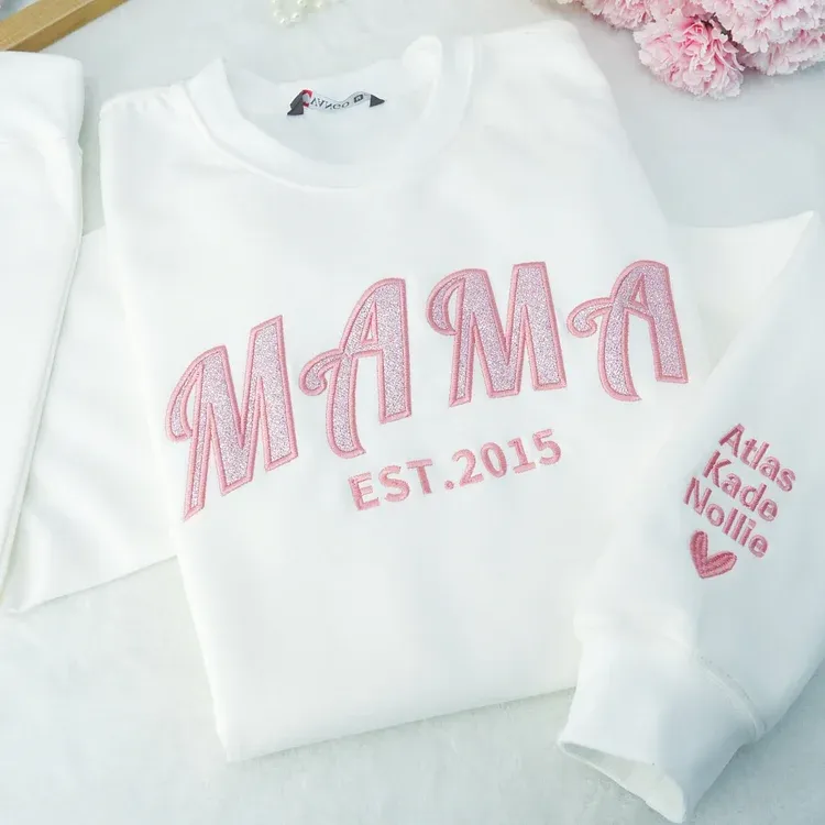 Pamaviva Custom Embroidered Applique Glitter Mom Sweatshirt - Gift For Mama