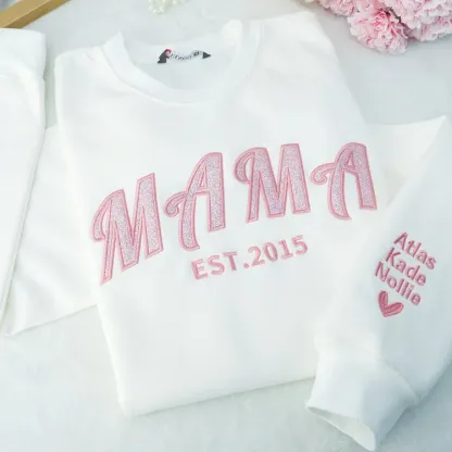 Pamaviva Custom Embroidered Applique Glitter Mom Sweatshirt - Gift For Mama