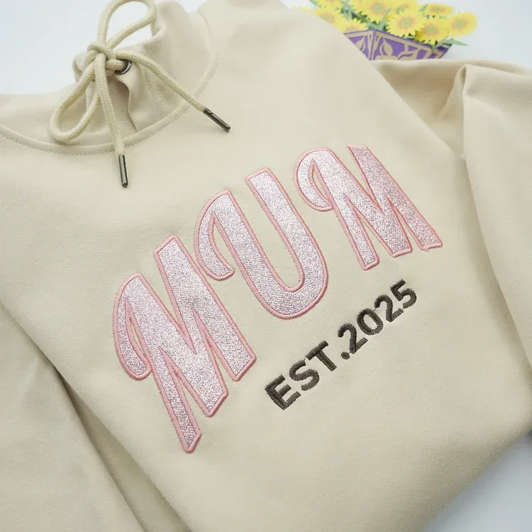 Pamaviva Custom Embroidered Applique Glitter Mom Sweatshirt - Gift For Mama