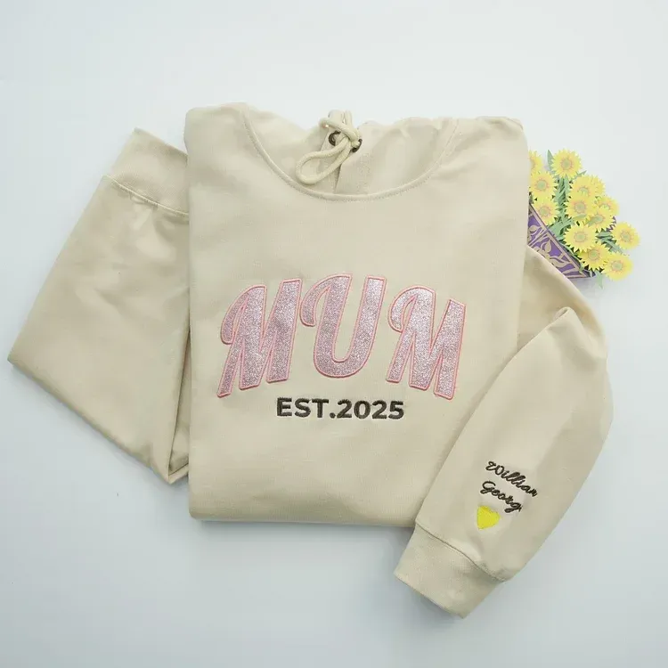 Pamaviva Custom Embroidered Applique Glitter Mom Sweatshirt - Gift For Mama