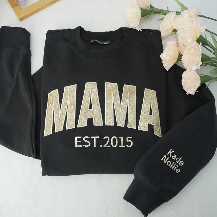 Embroidered Applique Glitter Mama T-Shirt & Sweatshirt For Mom