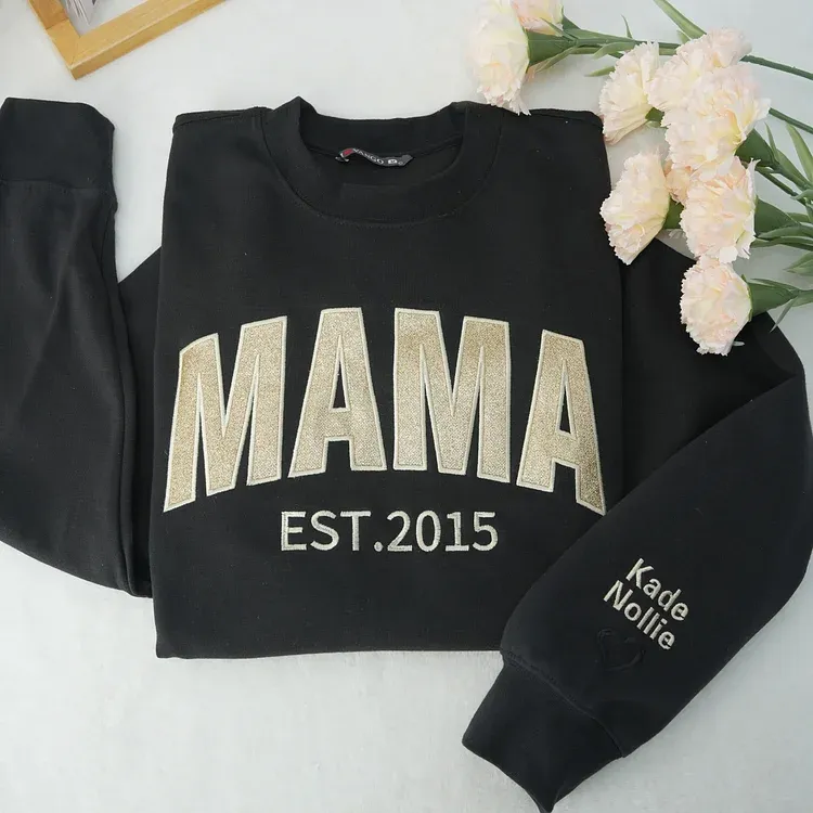 Embroidered Applique Glitter Mama T-Shirt & Sweatshirt For Mom