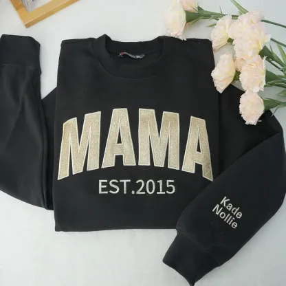 Embroidered Applique Glitter Mama T-Shirt & Sweatshirt For Mom