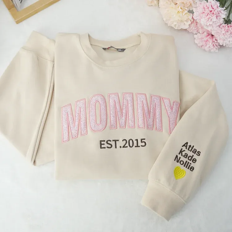 Embroidered Applique Glitter Mama T-Shirt & Sweatshirt For Mom