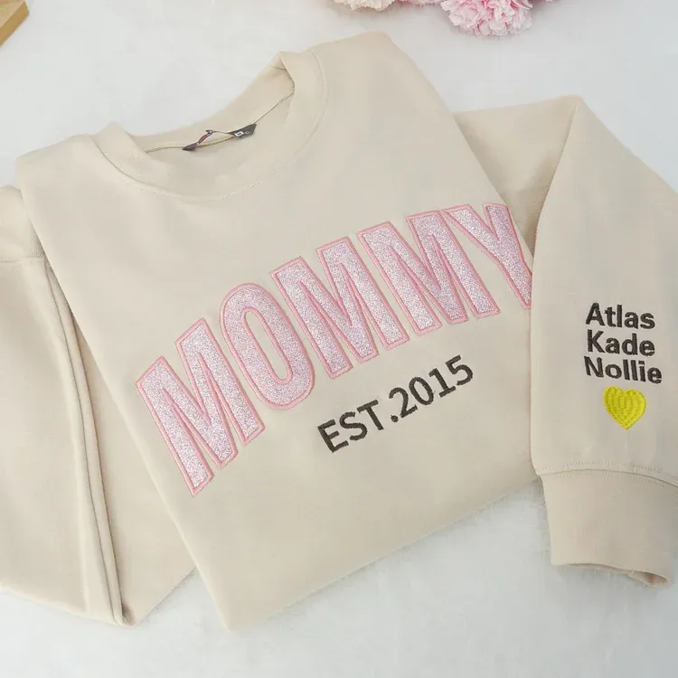 Embroidered Applique Glitter Mama T-Shirt & Sweatshirt For Mom