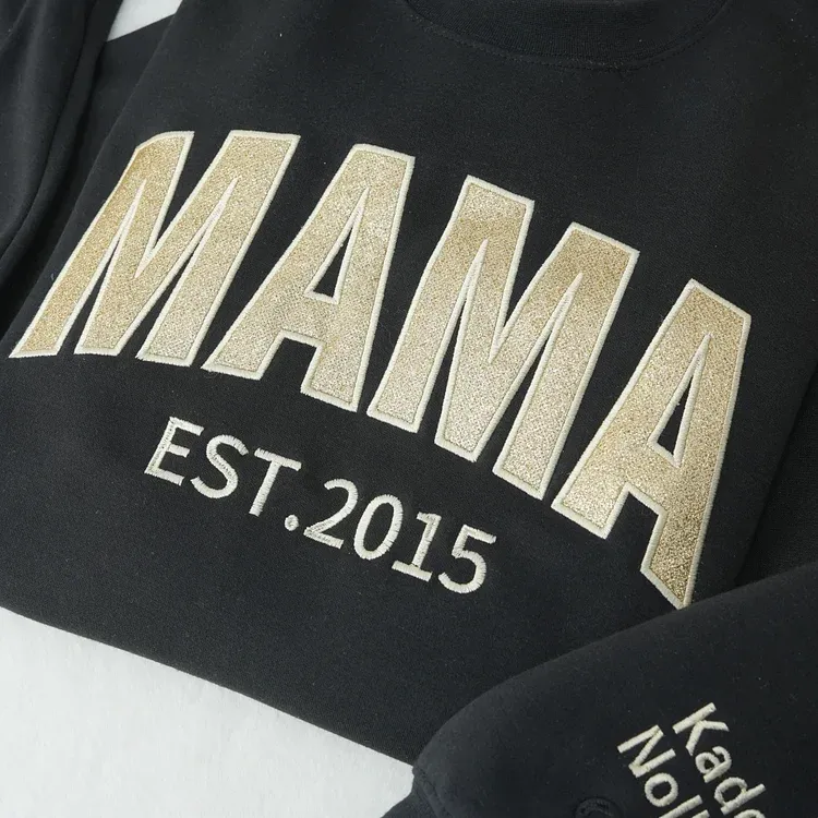 Embroidered Applique Glitter Mama T-Shirt & Sweatshirt For Mom