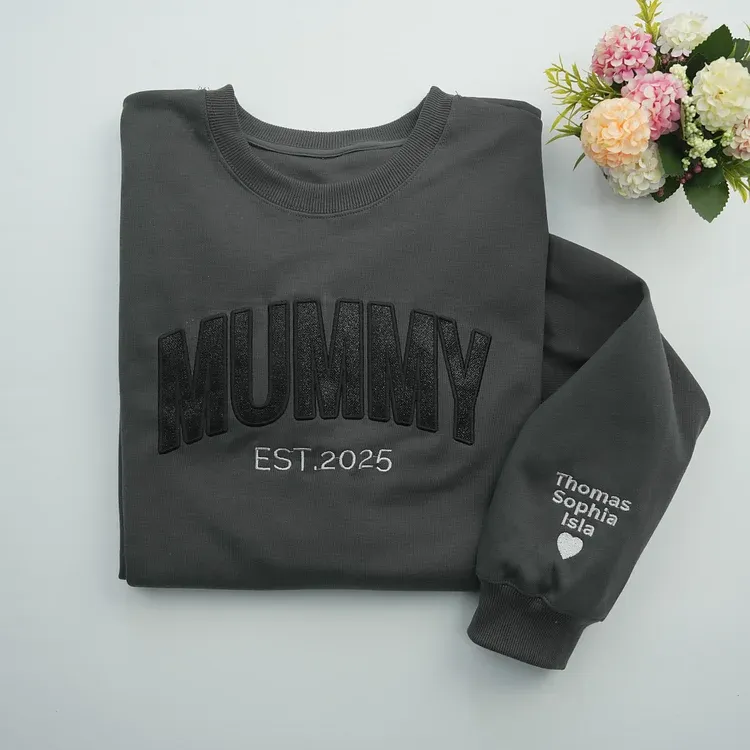 Embroidered Applique Glitter Mama T-Shirt & Sweatshirt For Mom