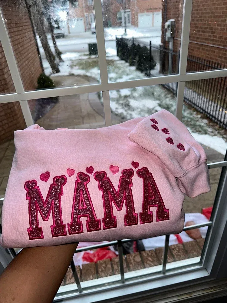 Glitter Embroidered Applique Sweatshirt，Simple Mama Pullover, Gift For Mom, Personalized Mama Shirt