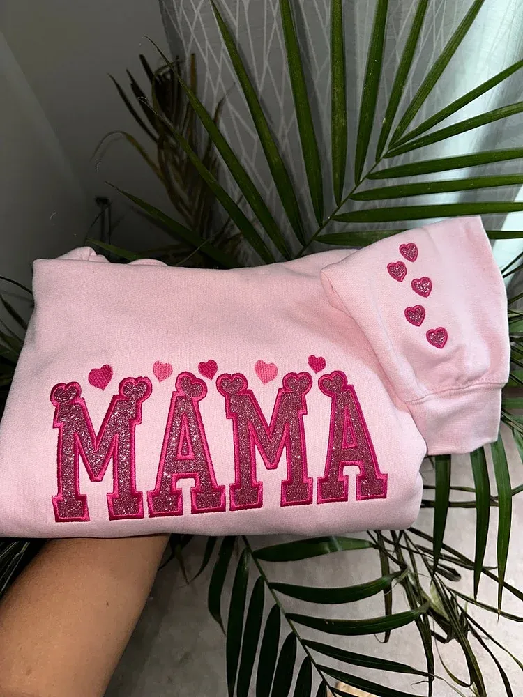 Glitter Embroidered Applique Sweatshirt，Simple Mama Pullover, Gift For Mom, Personalized Mama Shirt
