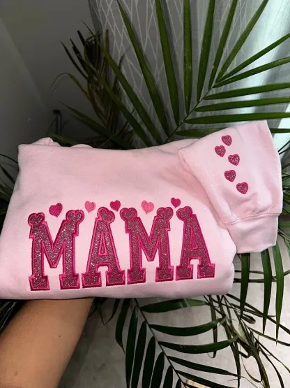 Glitter Embroidered Applique Sweatshirt，Simple Mama Pullover, Gift For Mom, Personalized Mama Shirt