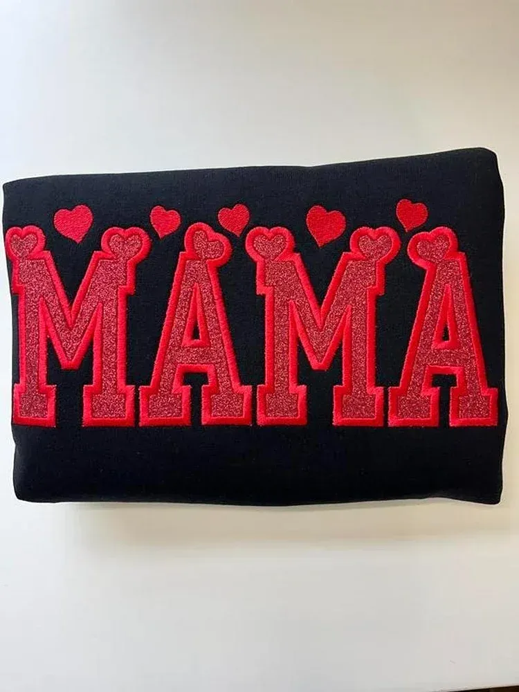 Glitter Embroidered Applique Sweatshirt，Simple Mama Pullover, Gift For Mom, Personalized Mama Shirt