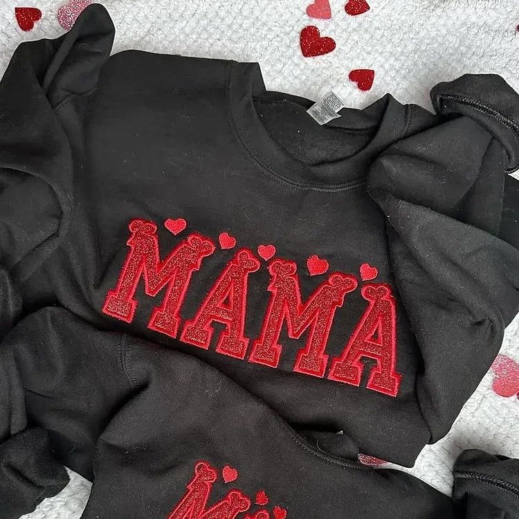 Glitter Embroidered Applique Sweatshirt，Simple Mama Pullover, Gift For Mom, Personalized Mama Shirt