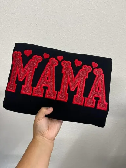 Glitter Embroidered Applique Sweatshirt，Simple Mama Pullover, Gift For Mom, Personalized Mama Shirt