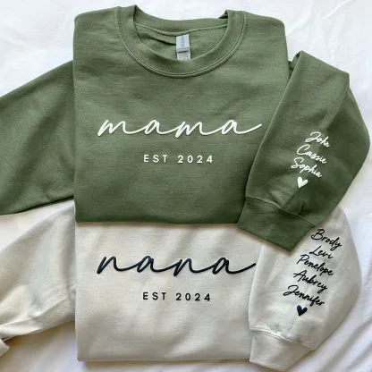 Custom Puff Print Sweatshirt Est Year with Kids Names on Sleeve