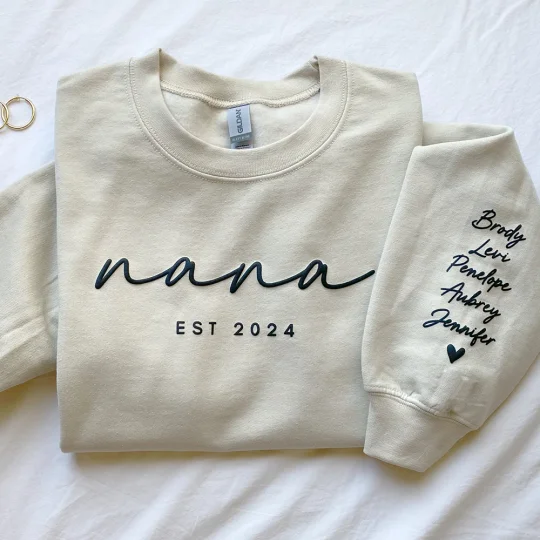 Custom Puff Print Sweatshirt Est Year with Kids Names on Sleeve