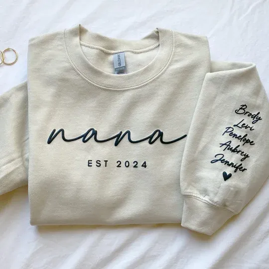 Custom Puff Print Sweatshirt Est Year with Kids Names on Sleeve
