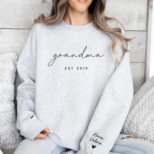 Custom Puff Print Sweatshirt Est Year with Kids Names on Sleeve