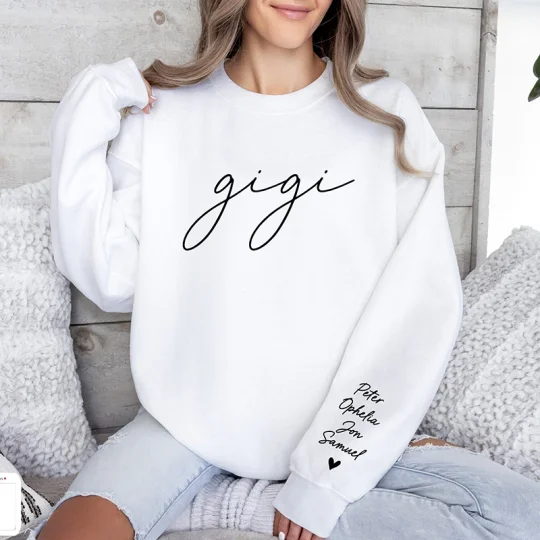 Custom Puff Print Sweatshirt Est Year with Kids Names on Sleeve