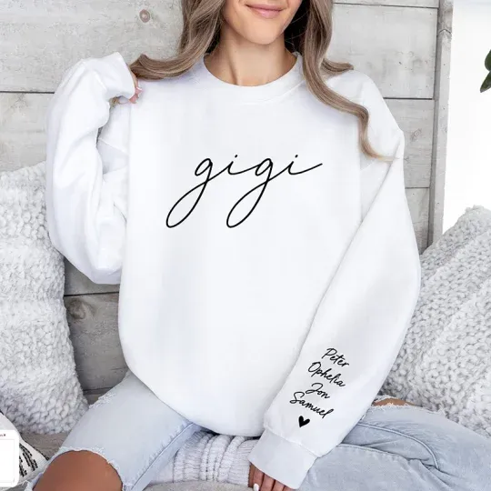 Custom Puff Print Sweatshirt Est Year with Kids Names on Sleeve