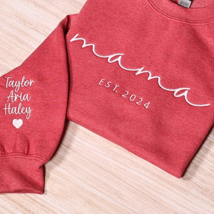 Custom Mom Embroidered Sweatshirt With Child's Name On The Sleeve Mother's Day Gift For Mom From Daughter