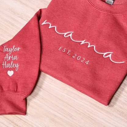 Custom Mom Embroidered Sweatshirt With Child's Name On The Sleeve Mother's Day Gift For Mom From Daughter