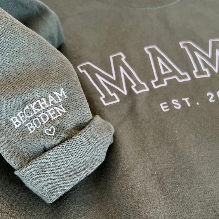 Custom Mom Embroidered Sweatshirt With Child's Name On The Sleeve Mother's Day Gift For Mom From Daughter