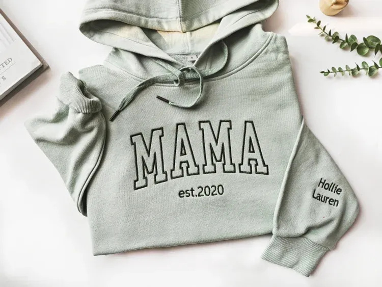 Custom Mom Embroidered Sweatshirt With Child's Name On The Sleeve Mother's Day Gift For Mom From Daughter