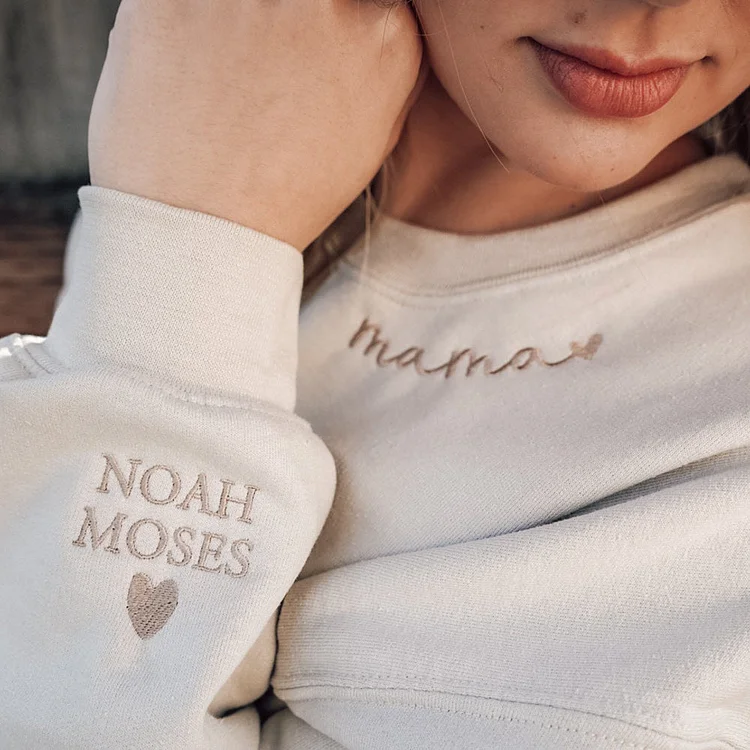 Custom Mom Embroidered Sweatshirt With Child's Name On The Sleeve Mother's Day Gift For Mom From Daughter