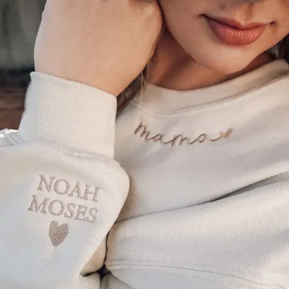 Custom Mom Embroidered Sweatshirt With Child's Name On The Sleeve Mother's Day Gift For Mom From Daughter