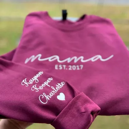 Customized Mum's Embroidered Sweatshirt With Date and Child's Name