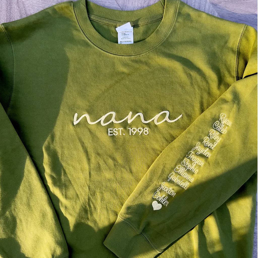 Custom Embroidered Mama/Nana Sweatshirt With Kids Names On Sleeve