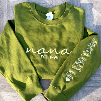 Custom Embroidered Mama/Nana Sweatshirt With Kids Names On Sleeve
