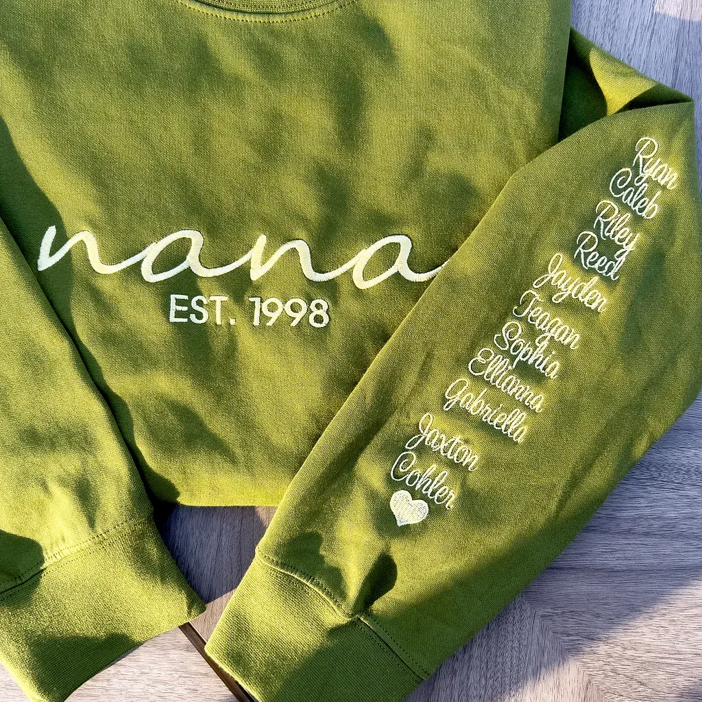 Custom Embroidered Mama/Nana Sweatshirt With Kids Names On Sleeve