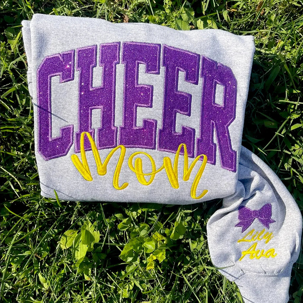 Personalized Glitter Embroidered Cheer Mom Sweatshirt
