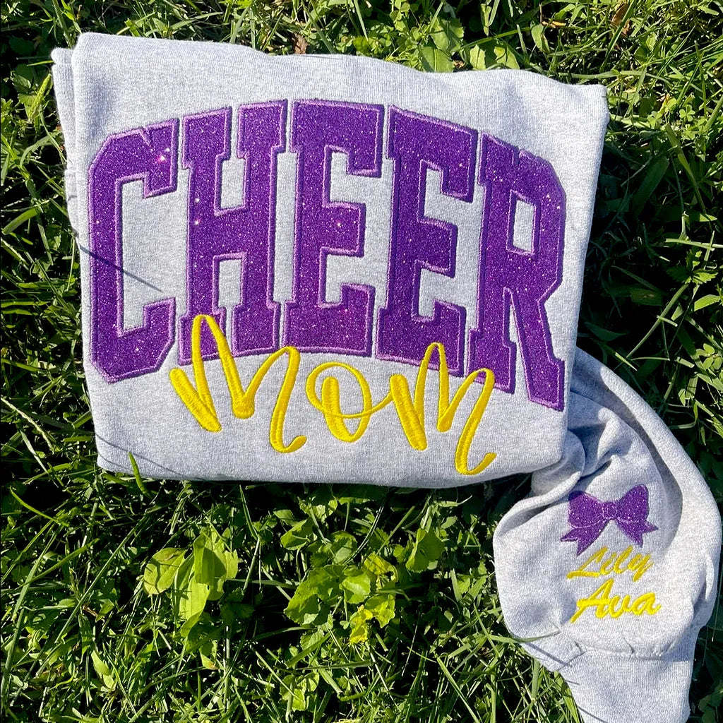 Personalized Glitter Embroidered Cheer Mom Sweatshirt
