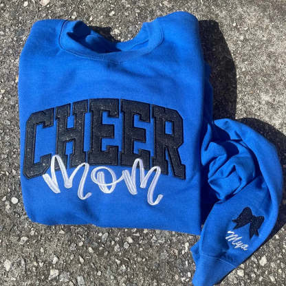 Personalized Glitter Embroidered Cheer Mom Sweatshirt