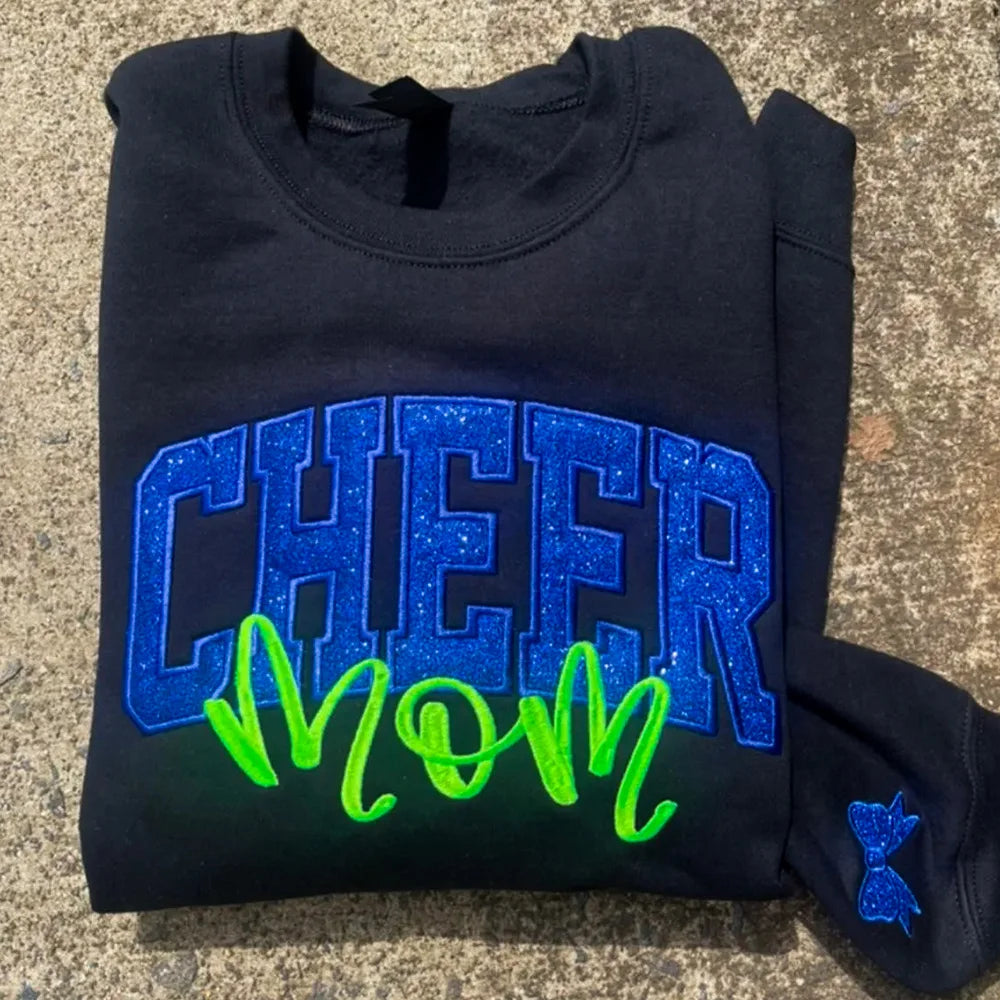 Personalized Glitter Embroidered Cheer Mom Sweatshirt