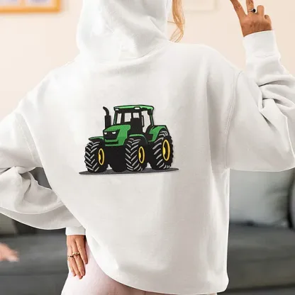 Custom Embroidered Car Design On Back, For Tractor Lover Hoodiet Father's Day Gift