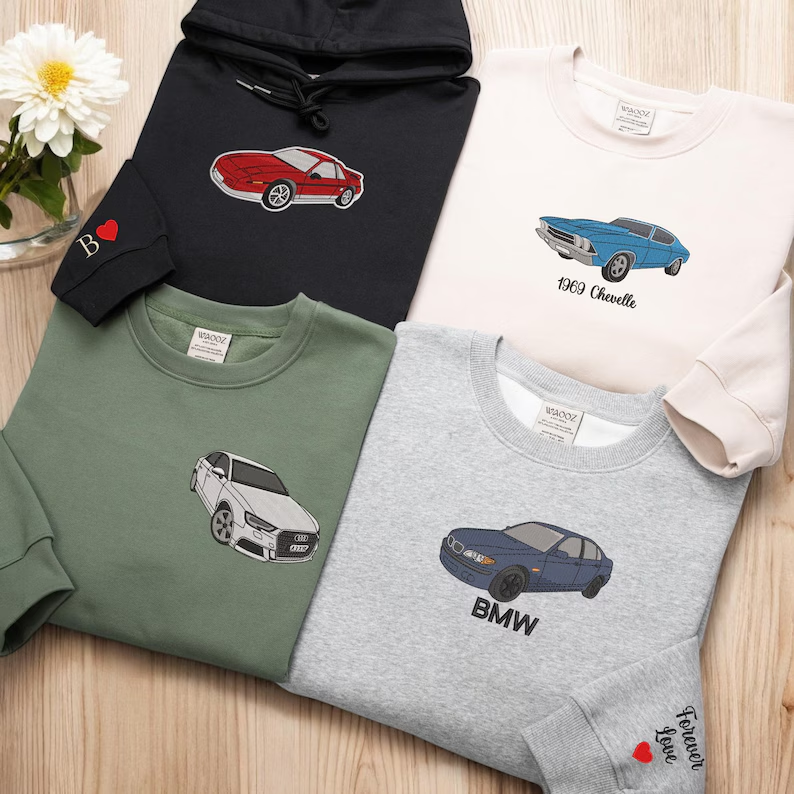 Gifts For Car Lover Custom Embroidered Car Hoodie
