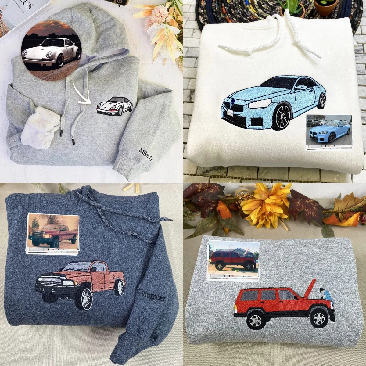 Custom Car Embroidered Sweatshirt Personalize With Your Multiple Favorite Rides