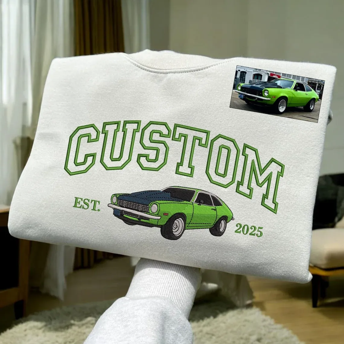 Custom Embroidered Car Hoodie, Car Sweatshirt