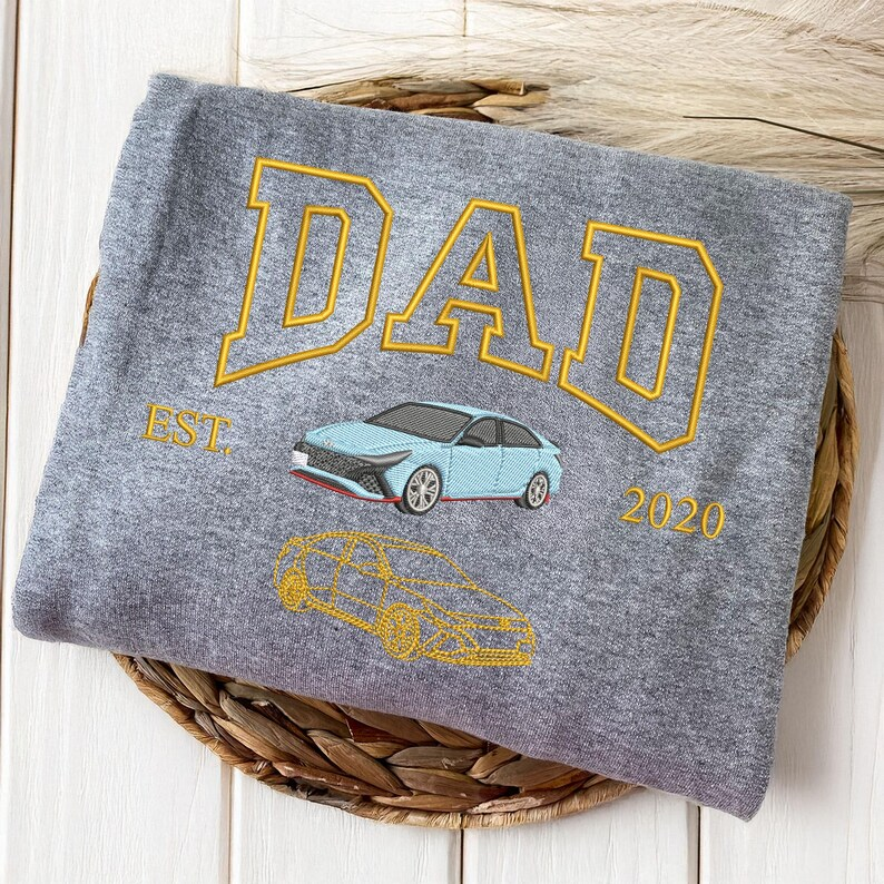 Custom Embroidered Dad Car Crewneck Using Car Photo, Car Embroidered Hoodie, Father's Day Gift