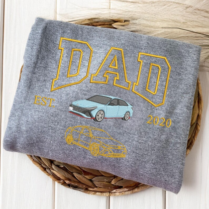 Custom Embroidered Dad Car Crewneck Using Car Photo, Car Embroidered Hoodie, Father's Day Gift
