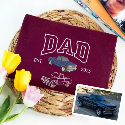 Custom Embroidered Dad Car Crewneck Using Car Photo, Car Embroidered Hoodie, Father's Day Gift
