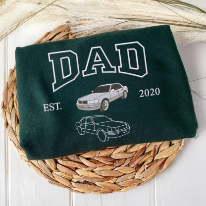 Custom Embroidered Dad Car Crewneck Using Car Photo, Car Embroidered Hoodie, Father's Day Gift